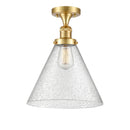 Cone Semi-Flush Mount shown in the Satin Gold finish with a Seedy shade