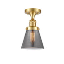 Cone Semi-Flush Mount shown in the Satin Gold finish with a Plated Smoke shade