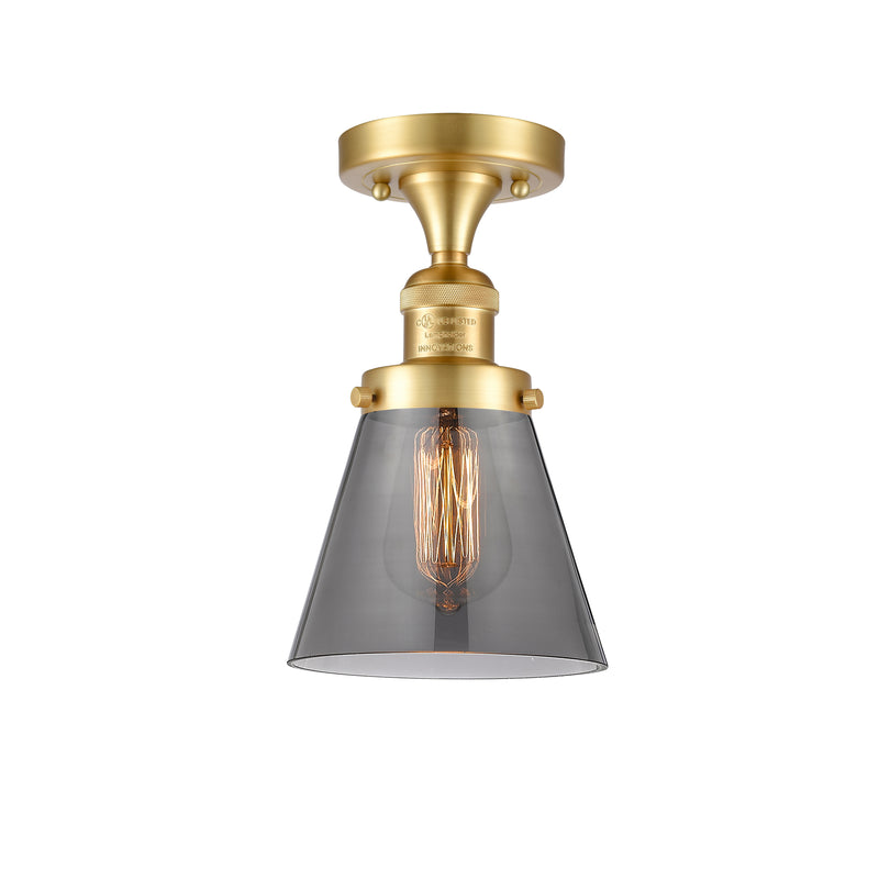 Cone Semi-Flush Mount shown in the Satin Gold finish with a Plated Smoke shade