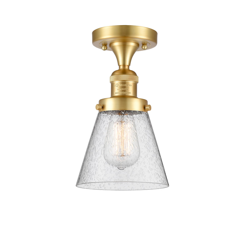 Cone Semi-Flush Mount shown in the Satin Gold finish with a Seedy shade