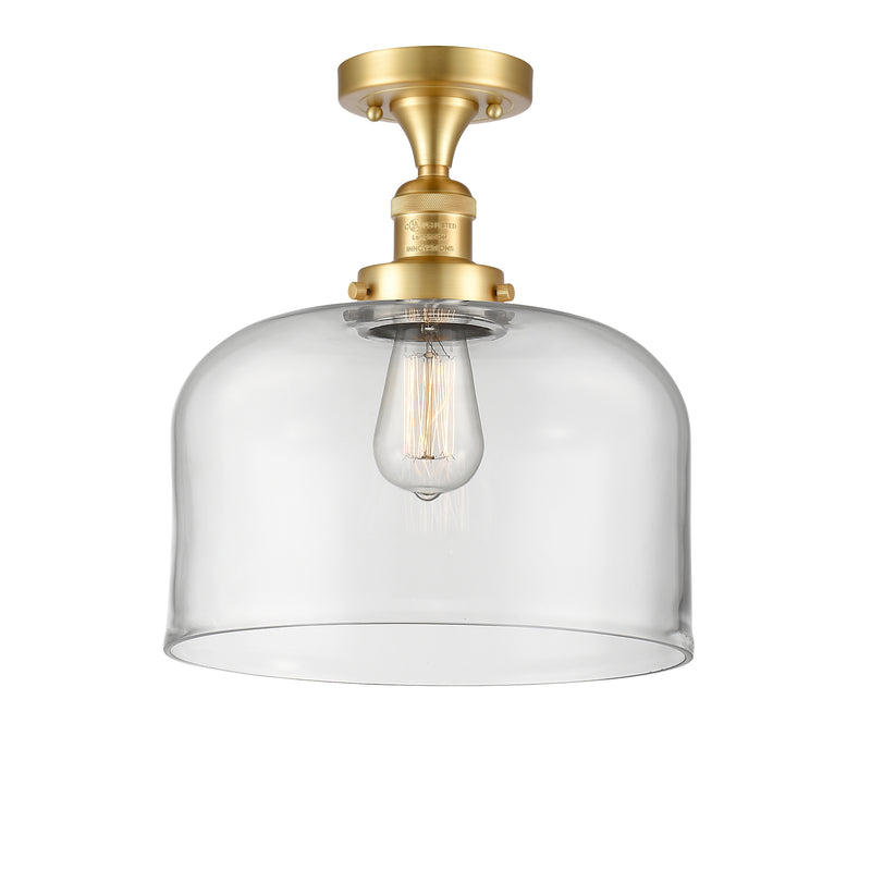 Bell Semi-Flush Mount shown in the Satin Gold finish with a Clear shade