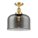 Bell Semi-Flush Mount shown in the Satin Gold finish with a Plated Smoke shade