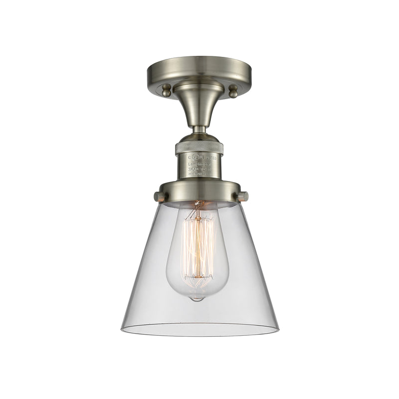 Cone Semi-Flush Mount shown in the Brushed Satin Nickel finish with a Clear shade