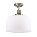 Bell Semi-Flush Mount shown in the Brushed Satin Nickel finish with a Matte White shade