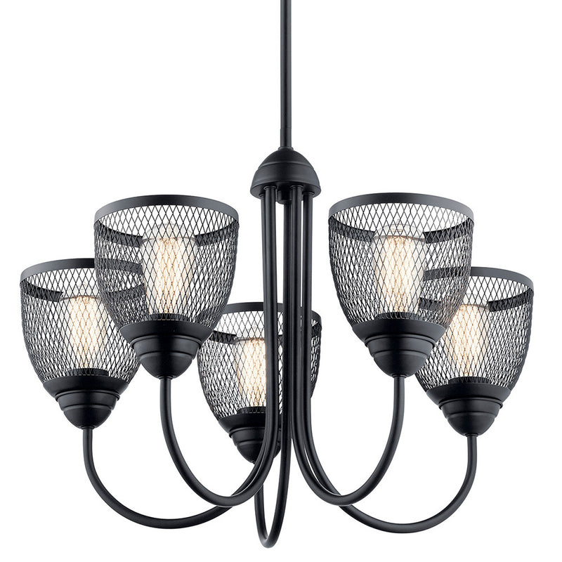 Kichler Voclain 17.5" 5 Light Chandelier with Mesh Shade Black 52269BK