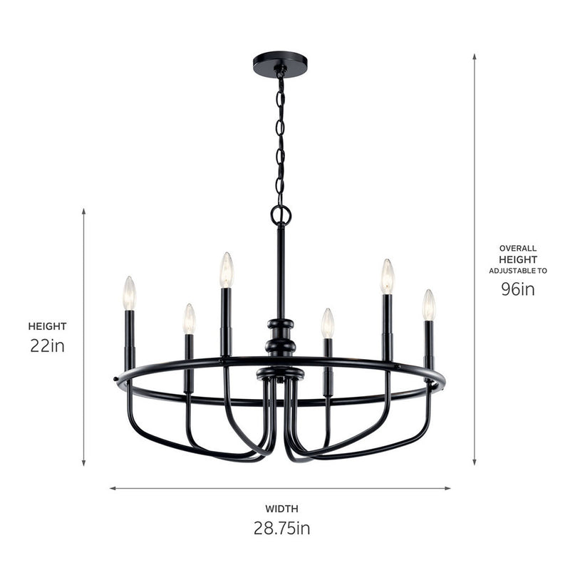 Kichler Capitol Hill 22" 6 Light Chandelier Black 52304BK