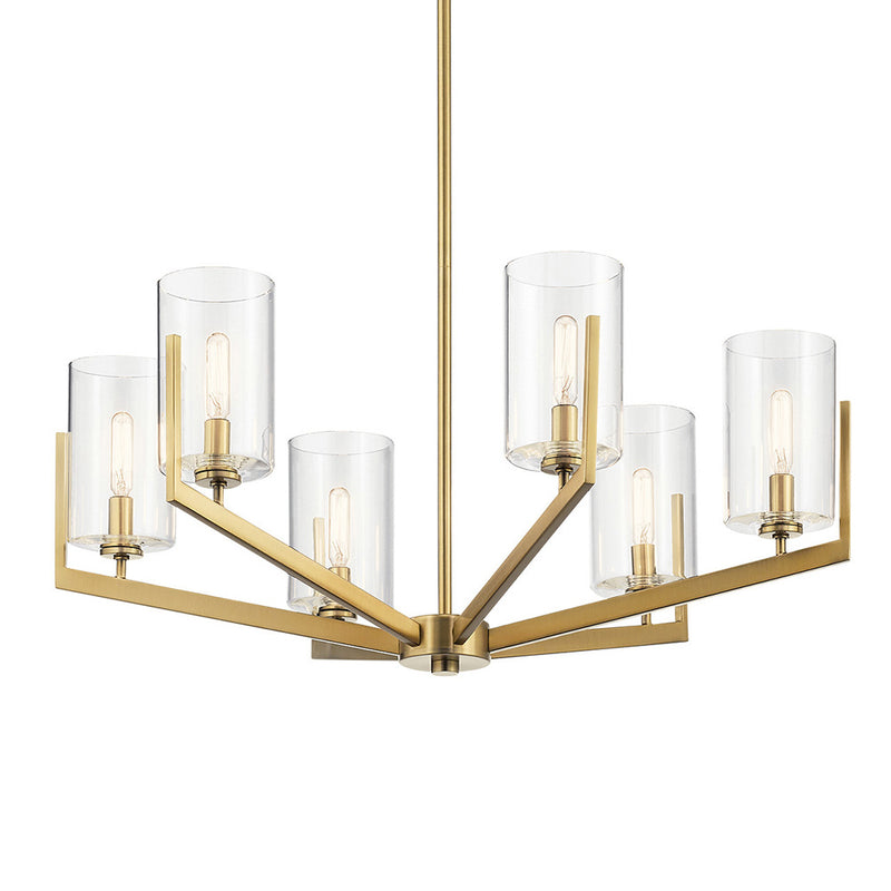 Kichler Nye 14.75" 6 Light Chandelier with Clear Glass Brushed Natural Brass 52314BNB