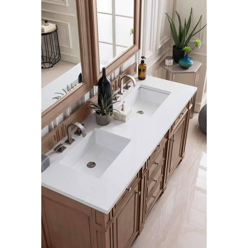 James Martin Bristol 60" Double Vanity Whitewashed Walnut with 3 cm Classic White Quartz Top 157-V60D-WW-3CLW