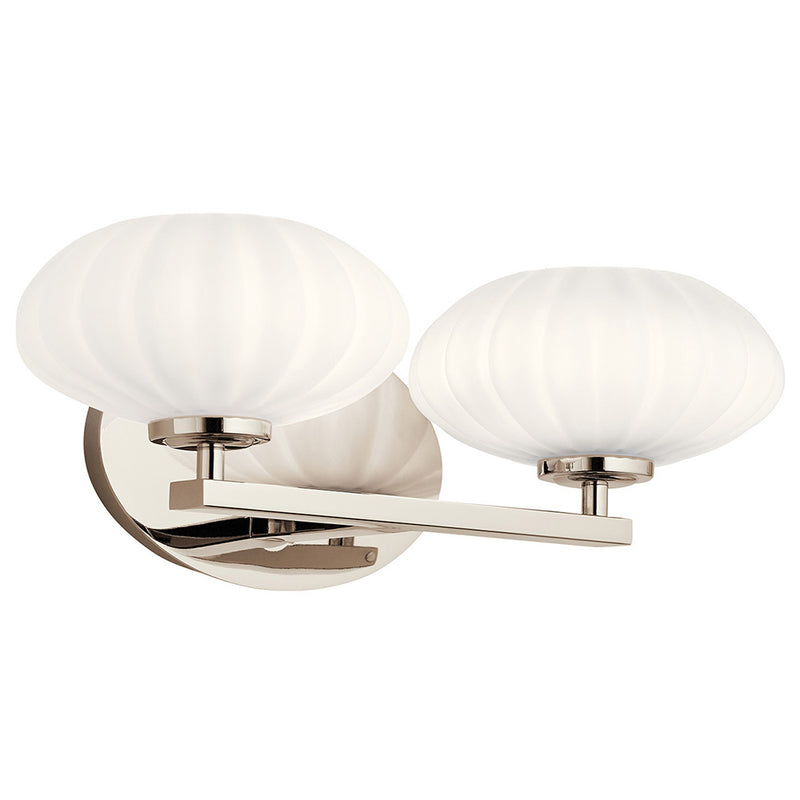 Kichler Pim 16" 2 Light Vanity Light with Satin Etched Cased Opal Glass Polished Nickel 55024PN