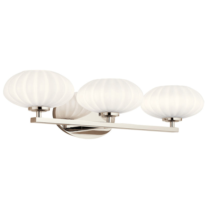 Kichler Pim 25" 3 Light Vanity Light with Satin Etched Cased Opal Glass Polished Nickel 55025PN