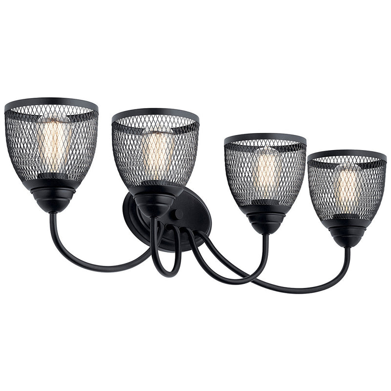 Kichler Voclain 32" 4 Light Vanity Light with Mesh Shade Black 55044BK