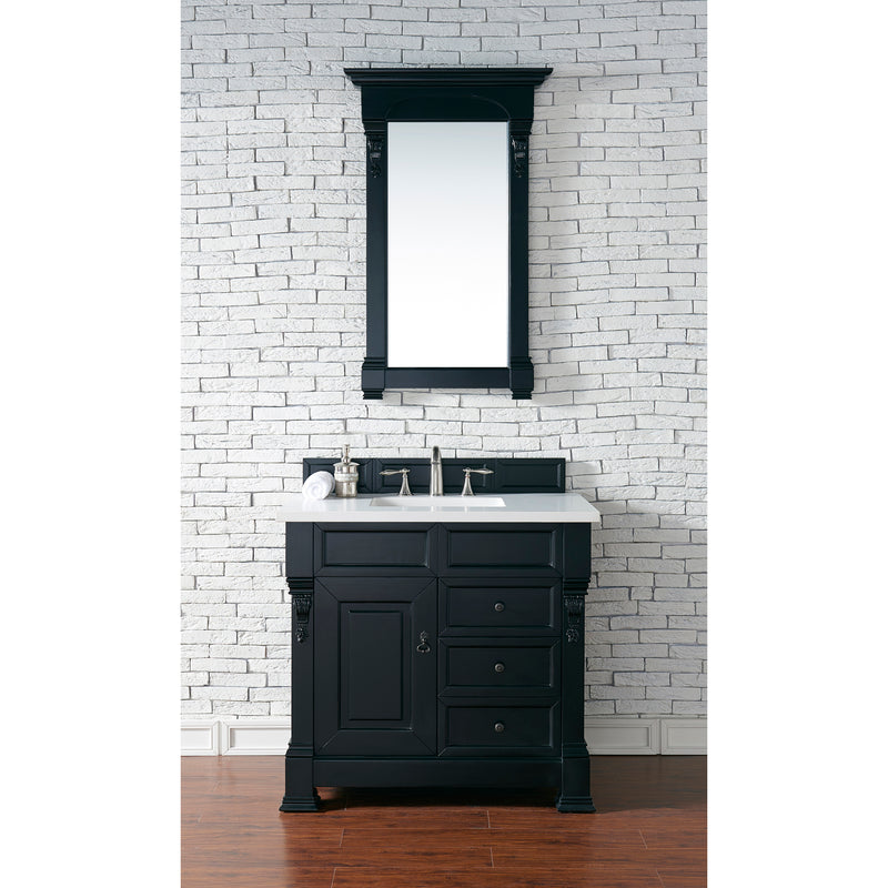 James Martin Brookfield 36" Antique Black Single Vanity with 3 cm Classic White Quartz Top 147-114-5536-3CLW