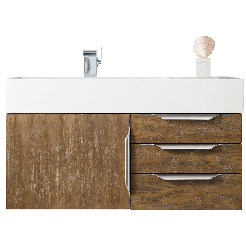 James Martin Mercer Island 36" Single Vanity Latte Oak with Glossy White Composite Top 389-V36-LTO-A-GW