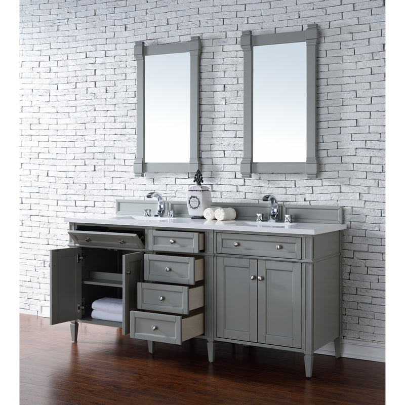 James Martin Brittany 72" Urban Gray Double Vanity with 3 cm Classic White Quartz Top 650-V72-UGR-3CLW