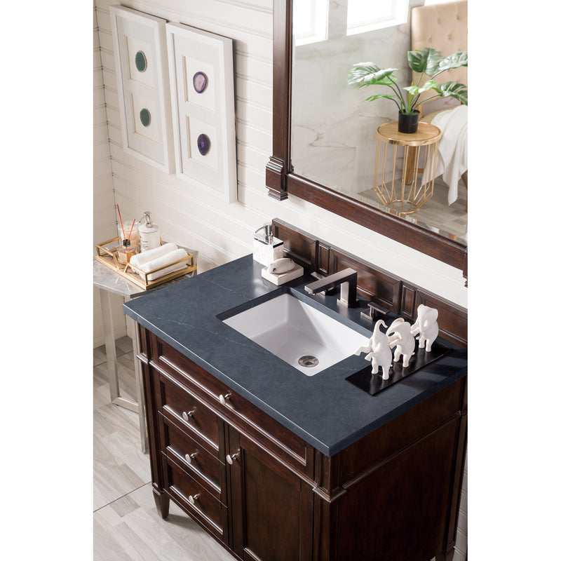 James Martin Brittany 36" Burnished Mahogany Single Vanity with 3 cm Charcoal Soapstone Quartz Top 650-V36-BNM-3CSP