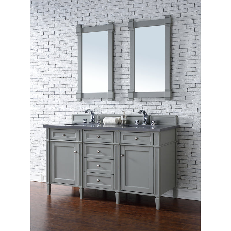 James Martin Brittany 60" Urban Gray Double Vanity with 3 cm Charcoal Soapstone Quartz Top 650-V60D-UGR-3CSP