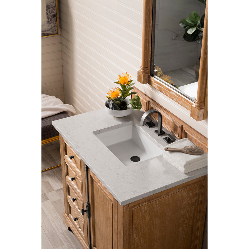 James Martin Providence 36" Single Vanity Cabinet Driftwood with 3 cm Eternal Jasmine Pearl Quartz Top 238-105-5511-3EJP