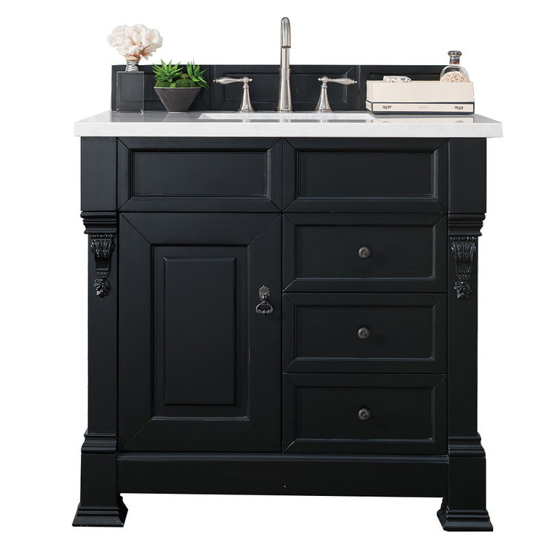 James Martin Brookfield 36" Antique Black Single Vanity with 3 cm Arctic Fall Solid Surface Top 147-114-5536-3AF