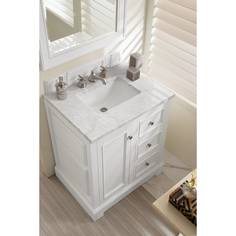 James Martin De Soto 30" Single Vanity Bright White with 3 cm Carrara Marble Top 825-V30-BW-3CAR