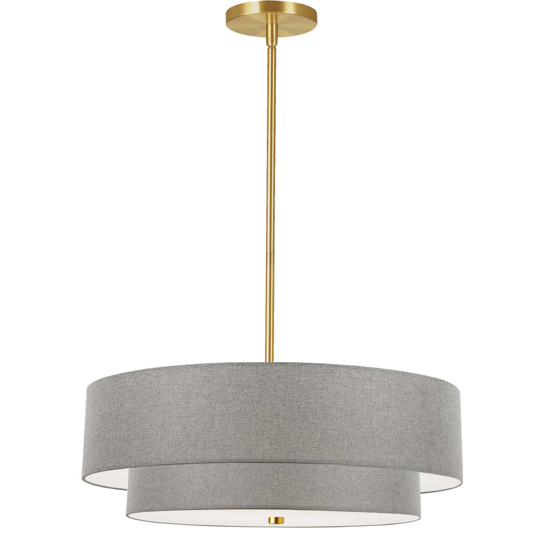 Dainolite 4 Light Incandescent 2 Tier Pendant Aged Brass with Gray Shade 571-224P-AGB-GRY