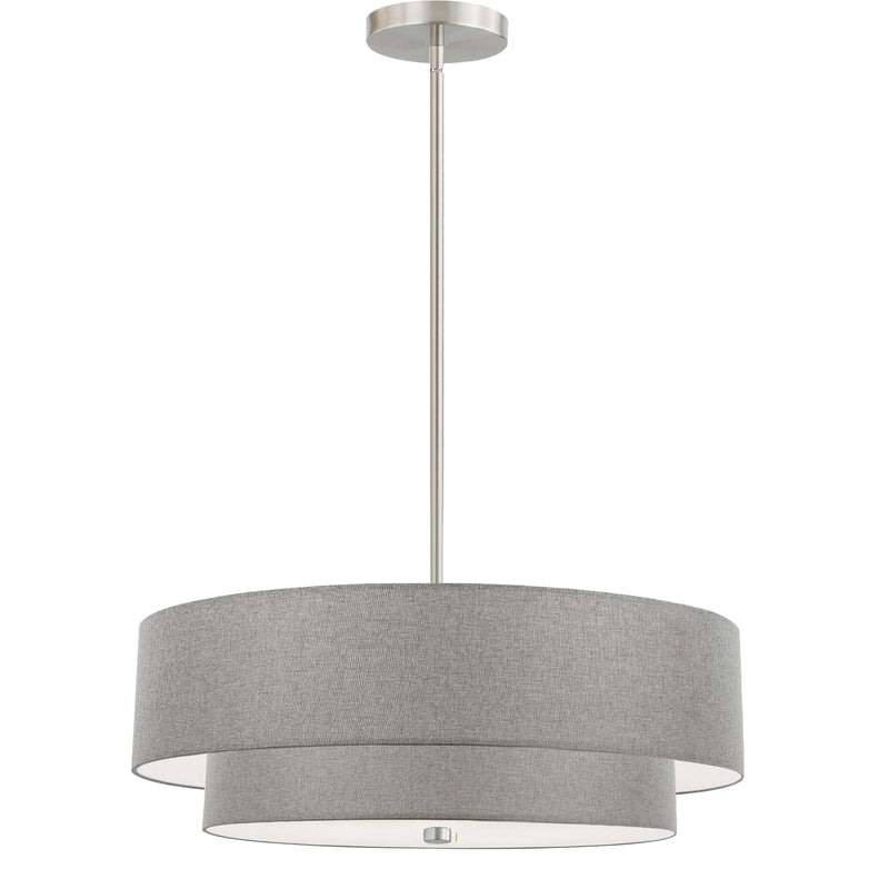 Dainolite 4 Light Incandescent 2 Tier Pendant Satin Chrome with Gray Shade 571-224P-SC-GRY