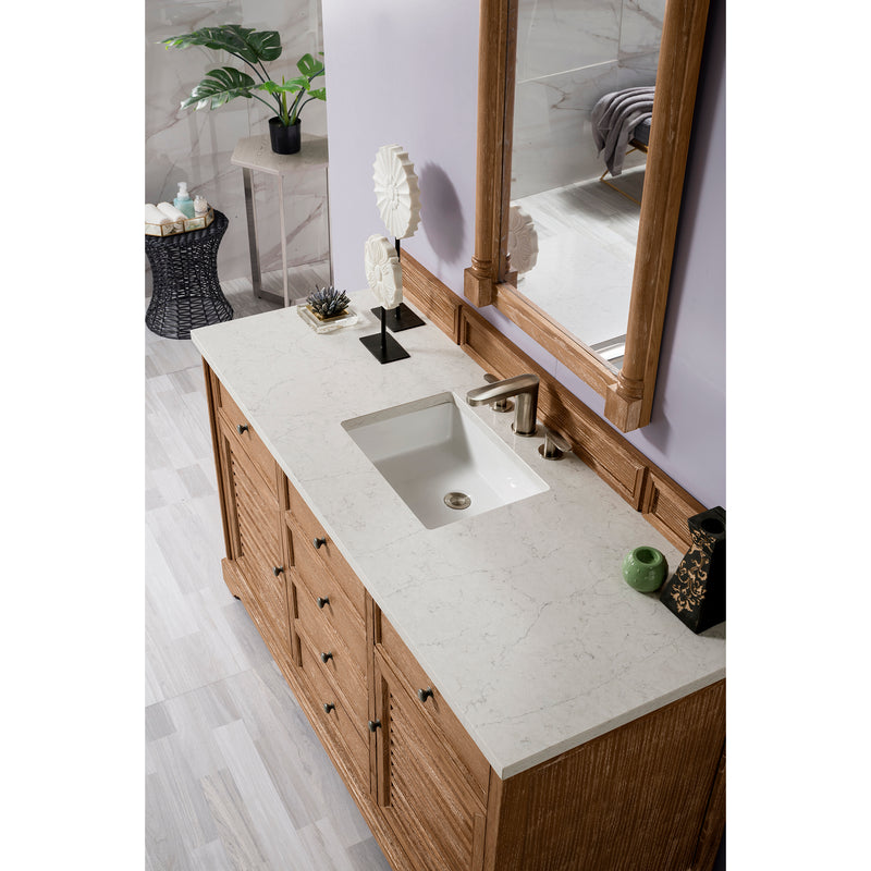 James Martin Savannah 60" Single Vanity Cabinet Driftwood with 3 cm Eternal Jasmine Pearl Quartz Top 238-104-5311-3EJP