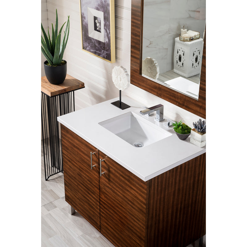 James Martin Metropolitan 36" Single Vanity American Walnut with 3 cm Classic White Quartz Top 850-V36-AWT-3CLW