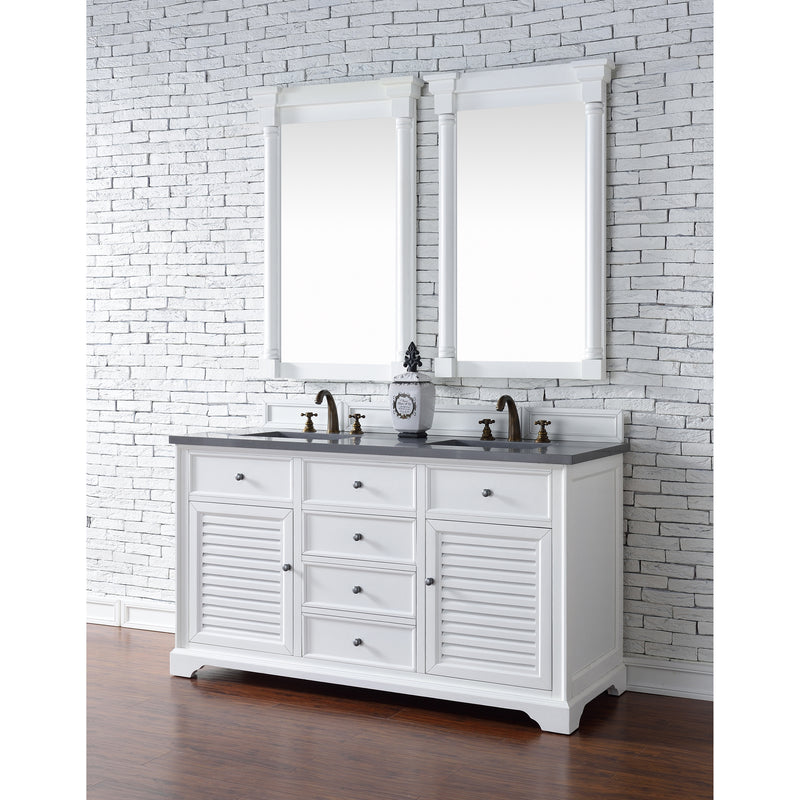 James Martin Savannah 60" Double Vanity Cabinet Bright White with 3 cm Charcoal Soapstone Quartz Top 238-104-V60D-BW-3CSP