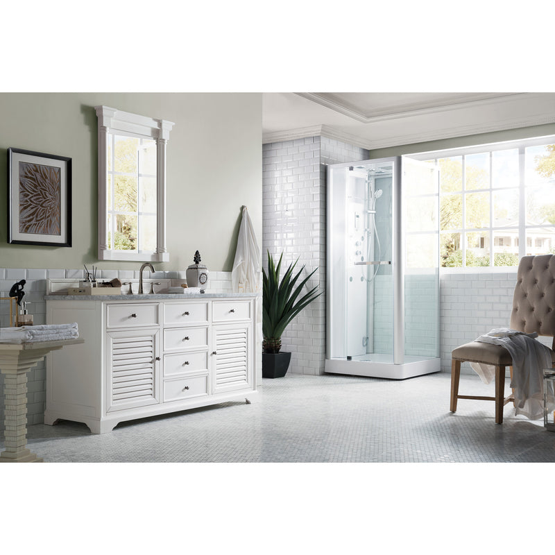 James Martin Savannah 60" Bright White Single Vanity with 3 cm Carrara Marble Top 238-104-V60S-BW-3CAR