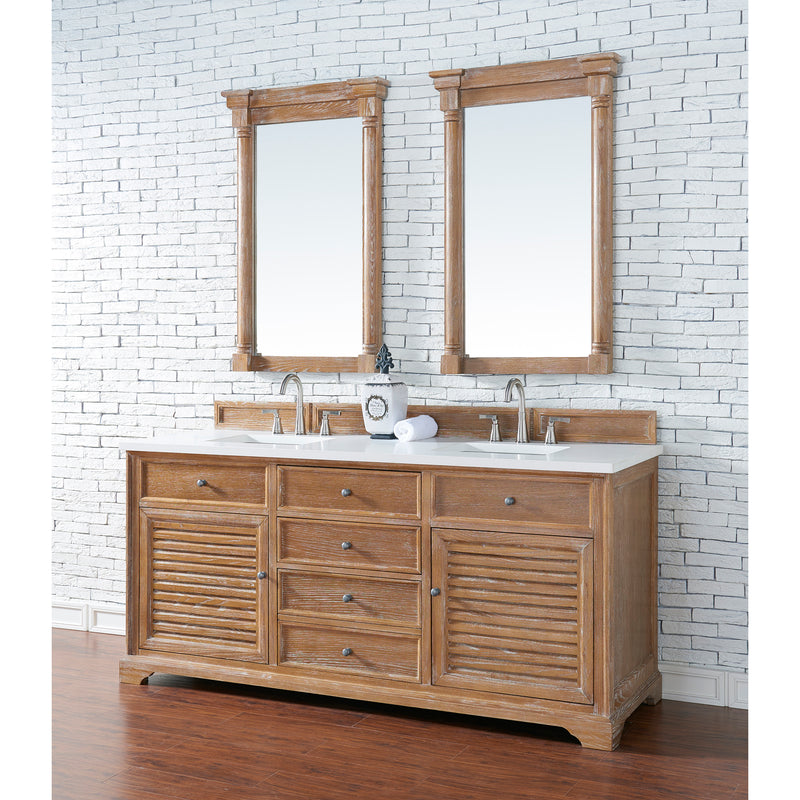 James Martin Savannah 72" Double Vanity Cabinet Driftwood with 3 cm Classic White Quartz Top 238-104-5711-3CLW