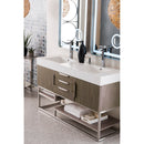 James Martin Columbia 59" Double Vanity Ash Gray with Glossy White Composite Top 388-V59D-AGR-BN-GW