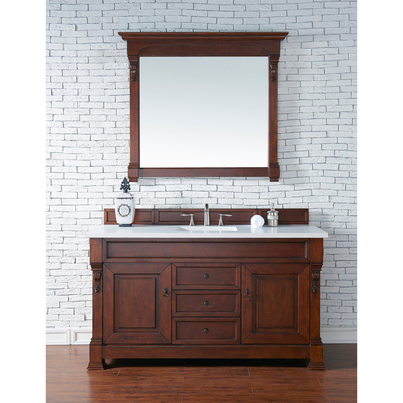 James Martin Brookfield 60" Warm Cherry Single Vanity with 3 cm Classic White Quartz Top 147-114-5381-3CLW