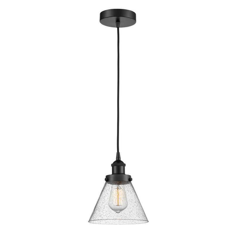 Cone Mini Pendant shown in the Matte Black finish with a Seedy shade