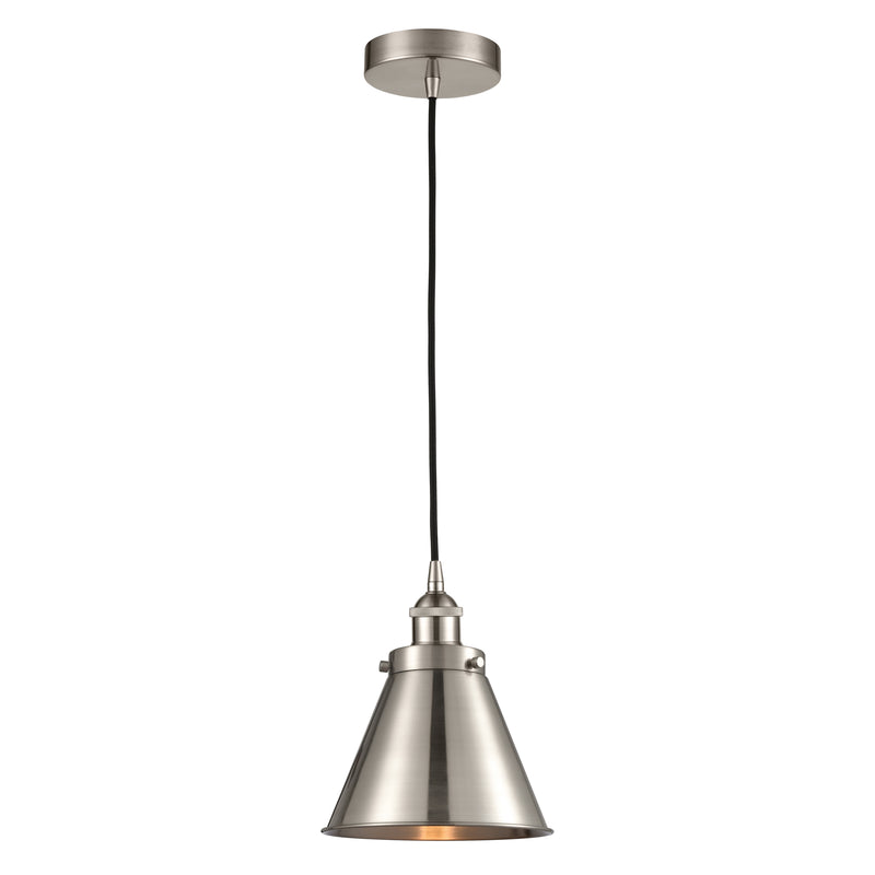 Appalachian Mini Pendant shown in the Brushed Satin Nickel finish with a Brushed Satin Nickel shade