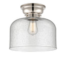 Bell Flush Mount shown in the Polished Nickel finish with a Seedy shade