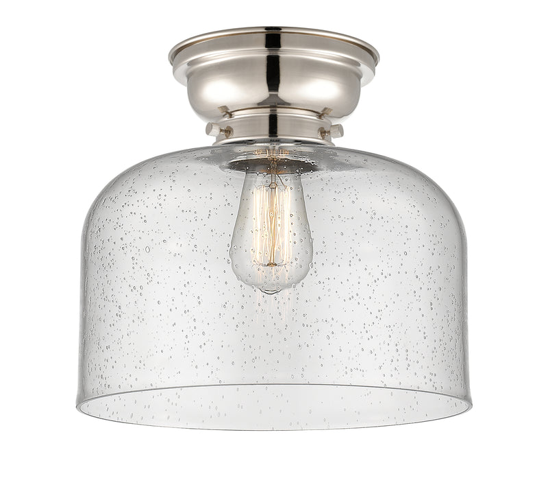 Bell Flush Mount shown in the Polished Nickel finish with a Seedy shade