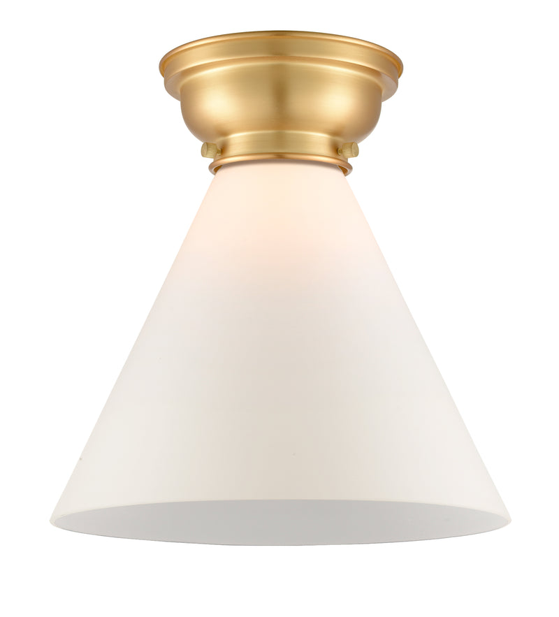 Cone Flush Mount shown in the Satin Gold finish with a Matte White shade