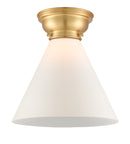 Cone Flush Mount shown in the Satin Gold finish with a Matte White shade