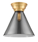 Cone Flush Mount shown in the Satin Gold finish with a Plated Smoke shade