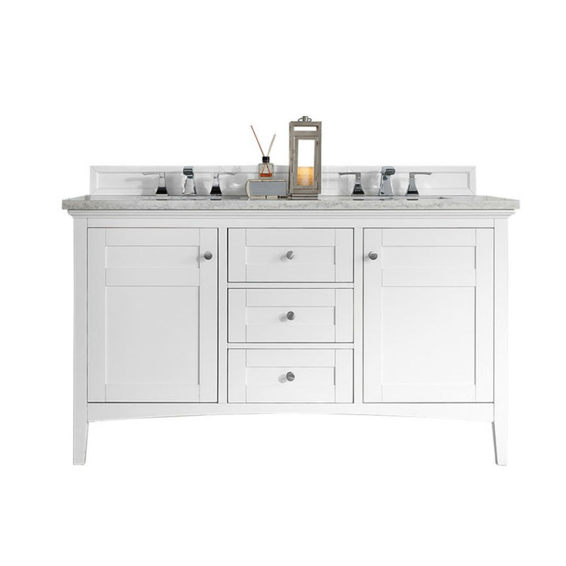 James Martin Palisades 60" Double Vanity Bright White with 3 cm Arctic Fall Solid Surface Top 527-V60D-BW-3AF