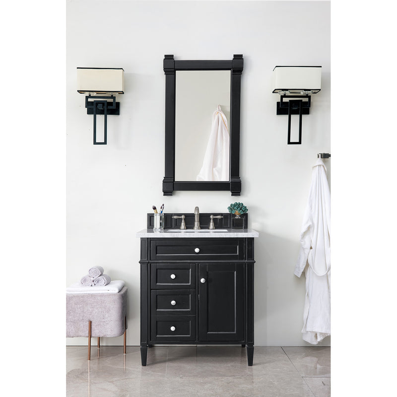 James Martin Brittany 30" Single Vanity Black Onyx with 3 cm Carrara Marble Top 650-V30-BKO-3CAR