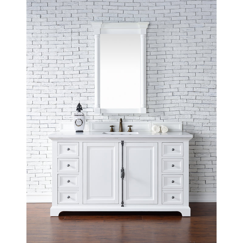 James Martin Providence 60" Single Vanity Cabinet Bright White with 3 cm Classic White Quartz Top 238-105-V60S-BW-3CLW