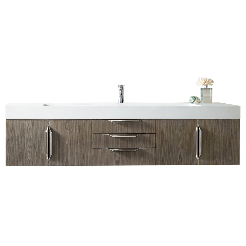 James Martin Mercer Island 72" Single Vanity Ash Gray with Glossy White Composite Top 389-V72S-AGR-A-GW