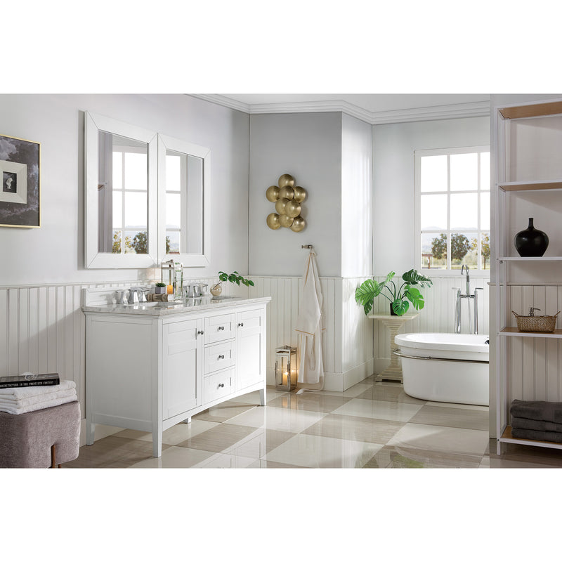 James Martin Palisades 60" Double Vanity Bright White with 3 cm Arctic Fall Solid Surface Top 527-V60D-BW-3AF