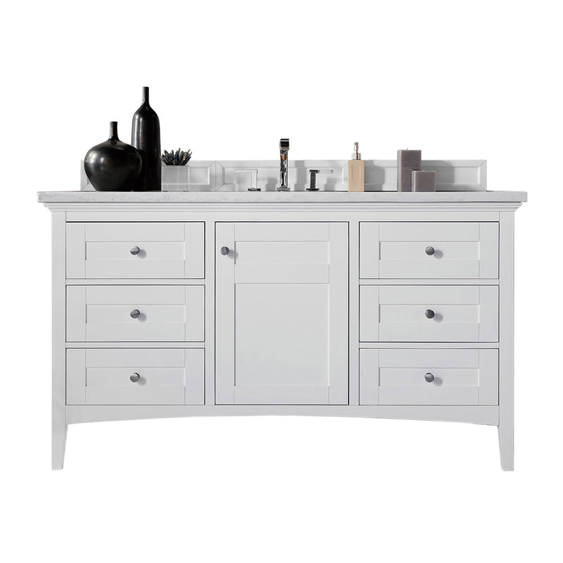 James Martin Palisades 60" Single Vanity Bright White with 3 cm Eternal Jasmine Pearl Quartz Top 527-V60S-BW-3EJP