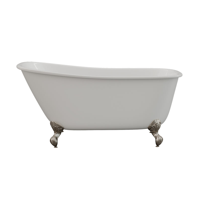 Cambridge Plumbing Cast Iron Swedish Slipper Tub 58"x30", No Faucet Drillings BN Feet