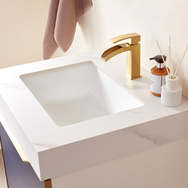 Alicante 24" Single Sink Bath Vanity in Blue with White Sintered Stone Top and Mirror