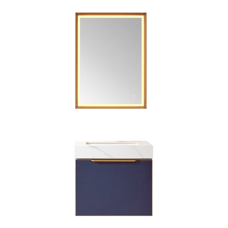 Alicante 24" Single Sink Bath Vanity in Blue with White Sintered Stone Top and Mirror