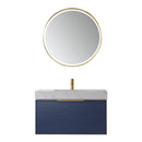 Alicante 36" Vanity in Classic Blue with White Sintered Stone Countertop and undermount sink With Mirror