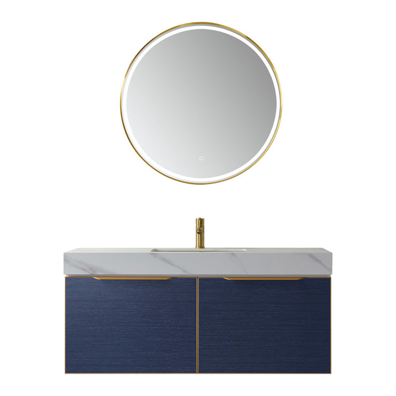 Alicante 48" Vanity in Classic Blue with White Sintered Stone Countertop and undermount sink With Mirror